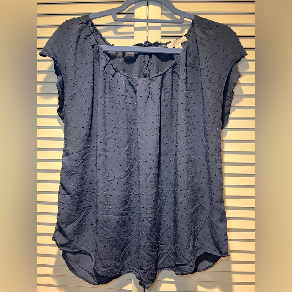 LAUREN CONDRA Flowy Bow Back Short Sleeve, Blue, XL